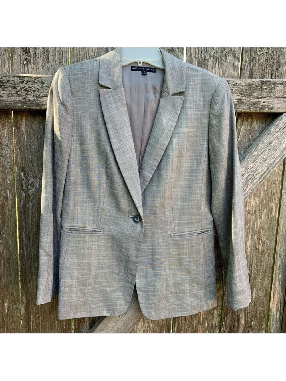 ANTONIO MELANI gray plaid blazer jacket lightweight spring summer neutral fall - Picture 8 of 11